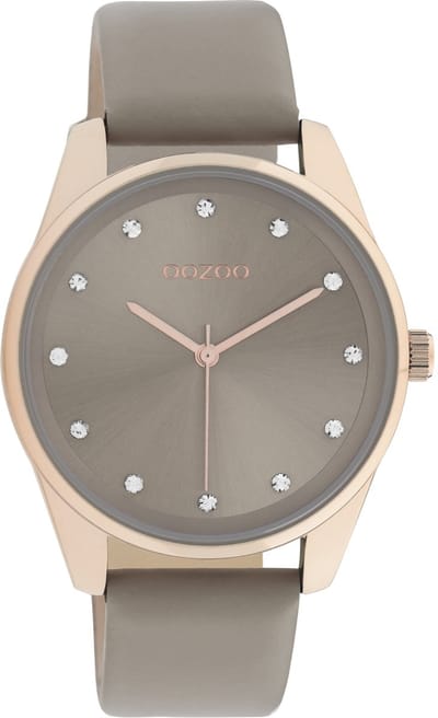 OOZOO Timpieces - rosé goudkleurige horloge met taupe leren band - C11047