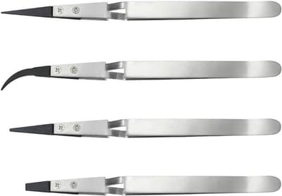 Precisie pincetten - Antistatisch gereedschap - Elektronica reparatie - Zelfvergrendelend ontwerp - 4 stuks - Zilver