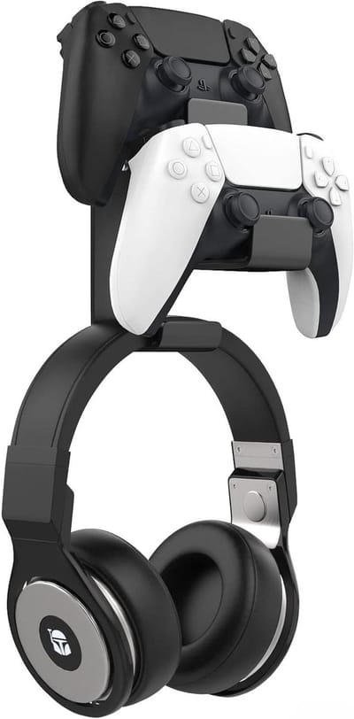 Dubbele controllerhouder en koptelefoonhanger voor gameconsoles en pc - zwart - universele headset wandhouder