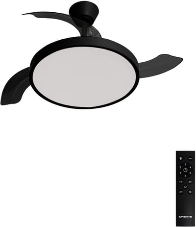 CREATE - Plafondventilator 40W stil met intrekbare bladen met licht - Ø108cm - Zwart - Ffstandsbediening - WIND CLEAR STUDIO