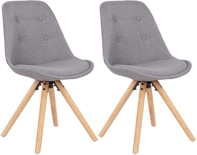 Bezoekersstoel - Grijze Stof - Houten poten - Set van 2 - Deluxe Eetkamerstoel - Zithoogte 46cm