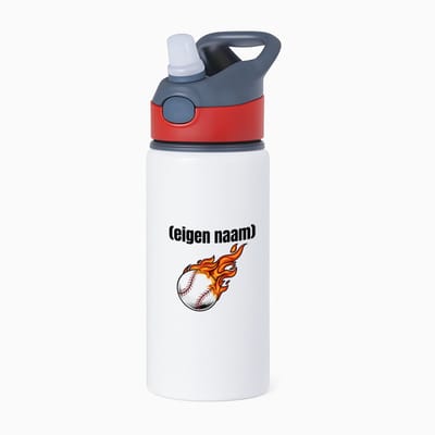 Hacebo® - honkbal vuur met eigen naam waterfles met rietje rood - Honkbal - atleten - iemand die houdt van honkbal - verjaardag - cadeau - kado - water fles - 650ML