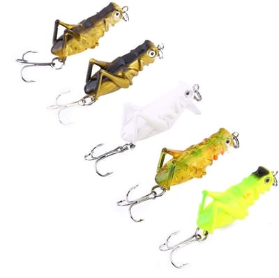 Allecto - Kunstmatige Sprinkhaan - Levensecht Vissenlokmiddel - 4cm - Lichtgewicht Kunstaas - Perfect voor het Vissen - 5 Stuks