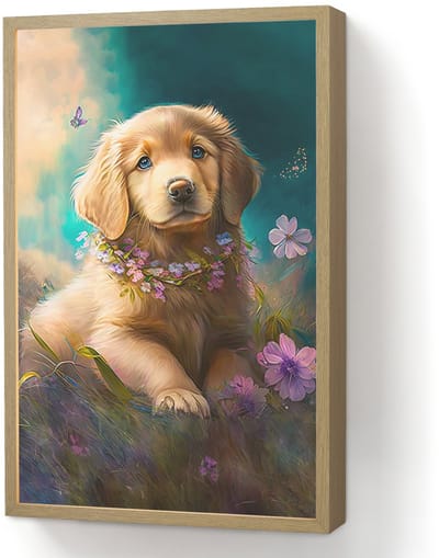 Wandlamp 40x60 cm - Oplaadbaar - Puppy - Bloemenkrans - Vlinder - Hond - Golden retriever - Wandlampen binnen woonkamer - Slaapkamer lamp - Decoratieve nachtlamp - Vloerlamp draadloos