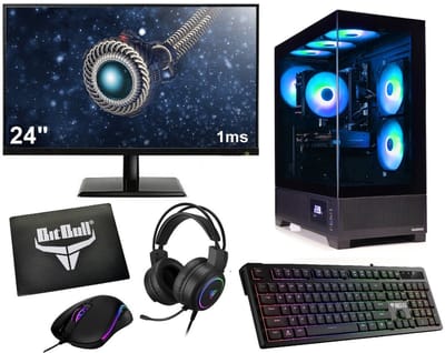 AMD Ryzen 5 5500 Game PC SET met RTX 3050 Videokaart en Temperatuur Display|27" Monitor|Gaming Toetsenbord, Muis, Headset en Muismat|16GB RAM|1TB SSD|WiFi 6|Bluetooth 5.4|Gamdias Atlas M1