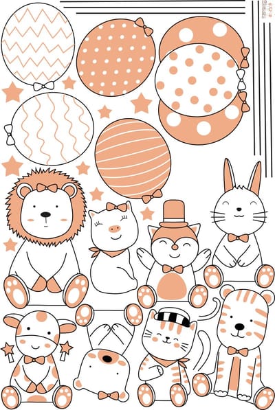 Muurstickers - Acrobatische dieren en fantastische ballonnen - Zelfklevende stickers - 165x110cm
