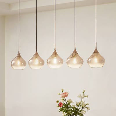 Lucande - hanglamp - 5lichts - Glas, ijzer - H: 17.5 cm - E27 - rookgrijs, zwart