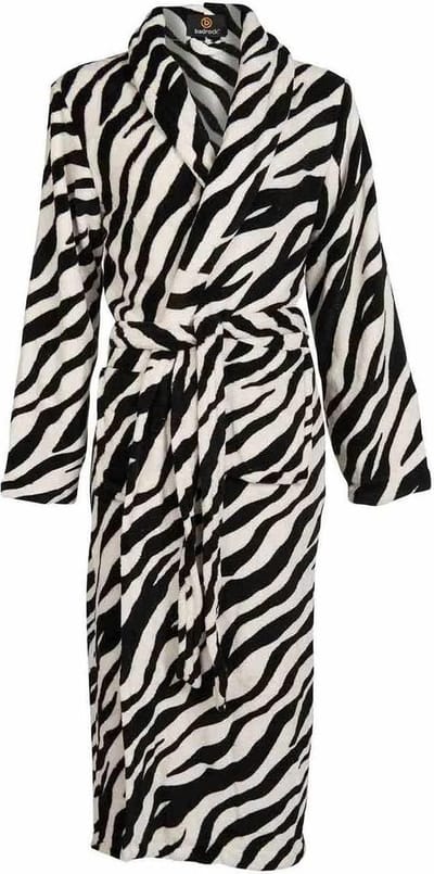 Badjas zebra maat Xl/XXL- fleece badjas dames - sjaalkraag - kuitlengte
