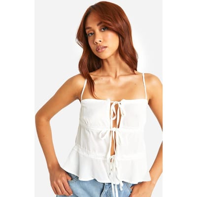 boohoo Dames Tie Cami met kanten afwerking | Wit | Maat: 38