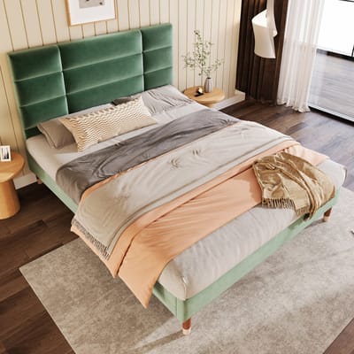 DESMIU Gestoffeerd Bed 140x200 cm Met Lattenbodem En Hoofdbord Luxe Bedframe Met Opbergruimte Onder Het Bed Voor Volwassenen En Jongeren Fluweel Groen Zonder Matras