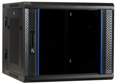 DSIT 9U wandkast (kantelbaar) met glazen deur en geperforeerde zijwanden 600x600x500mm (BxDxH) - serverbehuizing - serverrack - serverkast - 19 inch