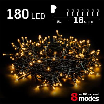 Kerstverlichting buiten - 18 meter 180 LED - Warm Wit - 8 modi - Lichtsnoer - IP44 Stekker - Kerstboomverlichting - geschikt voor binnen en buiten - kerstverlichting led