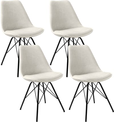 KICK® VELVET Kuipstoelen Wit – Set van 4 – Eetkamerstoelen – Velvet – Zwart Frame