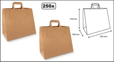 250 stuks Papieren tassen Groot kraft 32x16x27cm gerecycled
