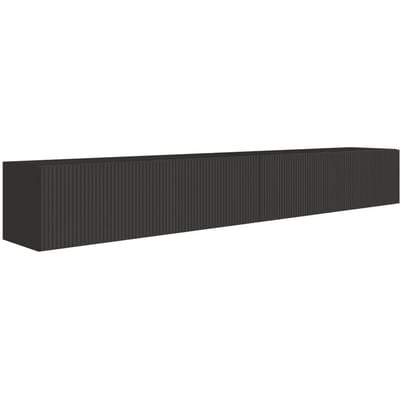 Selsey Veldio – Hangend TV-meubel met geribbelde fronten, 200 cm, zwart