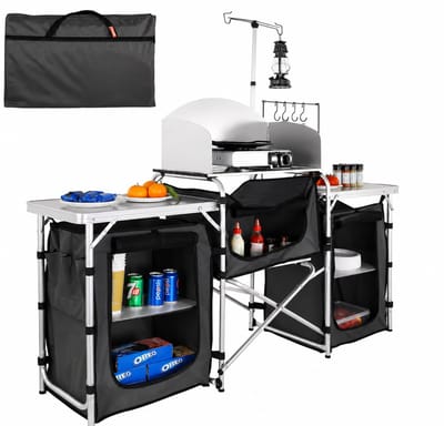 Campingkeuken – Opvouwbaar buitenkookstation – Opvouwbare campingtafel - Zwart