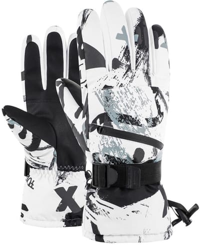 Skihandschoenen, touchscreen-compatibel, warme sneeuwhandschoenen, waterdicht en ademend, geschikt voor koud weer, uniseks, outdoor-stijl voor het hele gezin, geschikt voor skiën en fietsen,Grijswit,XL