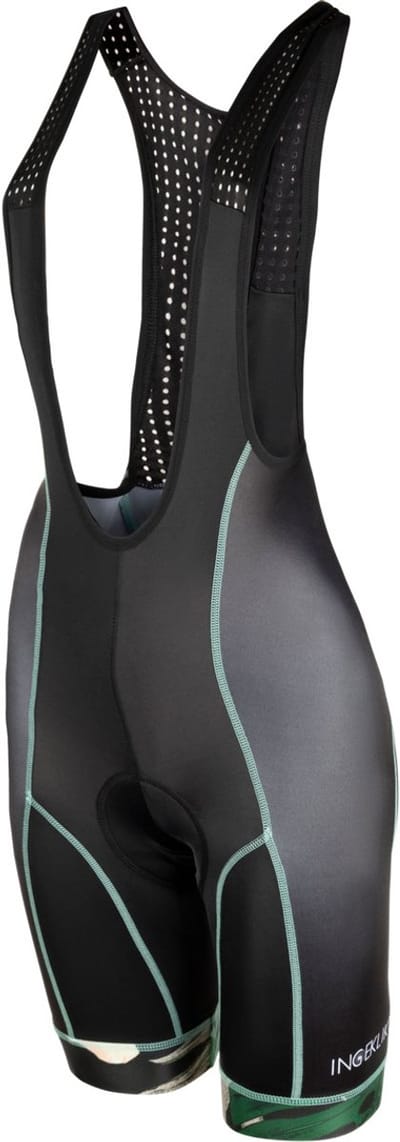 Zwarte fietsbroek dames met zeem en groen-roze print - Ingeklikt - 3XL (44-46)