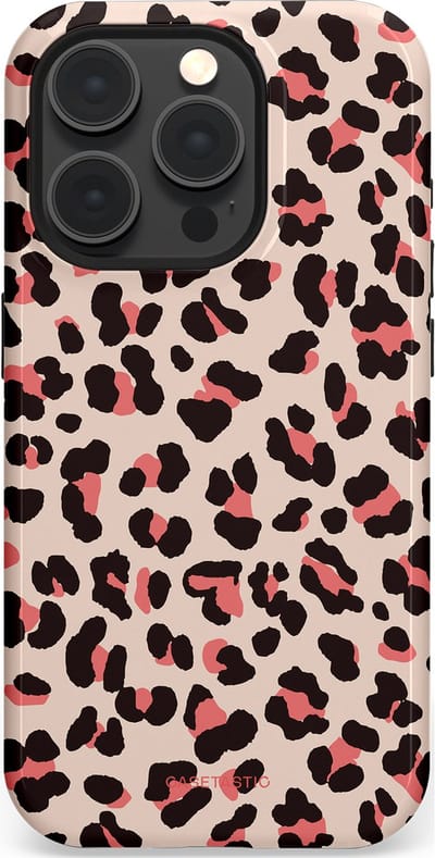 Casetastic hoesje geschikt voor Apple iPhone 15 Pro - MagSafe - Dubbellaagse bescherming - Tropische Panter - Fashion Case - Zand Zwart Koraal