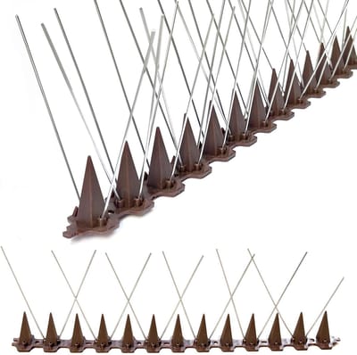 Famanu – Vogelspikes strips voor hektoppen - dak hoge roestvrijstalen spikes 10,9 cm om duiven - meeuwen of dieren tegen te houden - kat - vos - eekhoorn afschrikmiddel hek anti-klim voor tuinmuur (bruin
