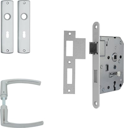 AXA Deurbeslag set Binnendeur - Curve - Deurkruk Aluminium - Deurslot met sleutelgat SL55 - Deurklink met schild - met witte Voorplaat