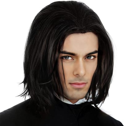 Zwarte Lange Rechte Peruk voor Mannen - 70s en 80s Cosplay, Halloween, Feest en Dagelijks Gebruik