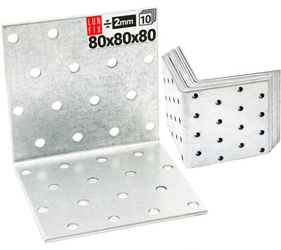 LUN FIX - Hoekverbinder 80x80x80x2.0 mm - 10 Stk. - verzinkt staal - meubelbouw, timmerwerk, interieurafwerking, houten constructies.