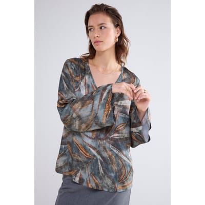 Summum Woman Top V Neck Dotted Leafs Cloud Size: 38 | Blouses Outlet | Dames | Grijs