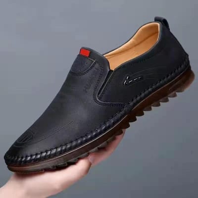 Leren Schoenen Heren Lente en Herfst Modieus Zacht Leer Casual Leren Schoenen Textuur Slijtvast Bonenschoenen Herenschoenen 43 black