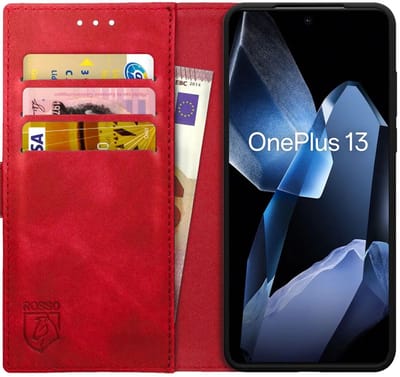 Rosso Element Geschikt voor OnePlus 13 | Wallet Book Case | Portemonnee Hoesje | 3 Pasjes | Magneetsluiting | Stand Functie | Rood