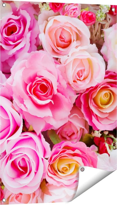 Gards Tuinposter Roze Rozen Achtergrond - Bloemen - 60x90 cm - Tuindoek - Tuindecoratie - Wanddecoratie buiten - Tuinschilderij