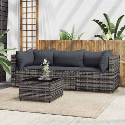 vidaXL - 4-delige - Loungeset - met - kussens - poly - rattan - grijs