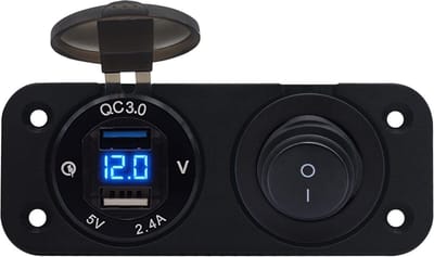 ProRide 12V USB Autolader 2 Poorten Inbouw met Voltmeter - 5V/2.4A - DS2114B - Tweevoudig inbouw paneel - Blauw