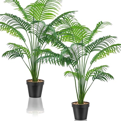 2 stuks kunstplanten groot, kunstmatige palmboom, nepplant, kunstplanten die er echt uitzien, plastic plant, kunstplant voor op kantoor, thuis, binnen- en buitendecoratie (kleine palmboom)