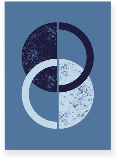 Poster 20x30 cm - Halve Manen - Cirkels - Lichtblauw - Donkerblauw - Abstract - Modern - Muurdecoratie - Wanddecoratie