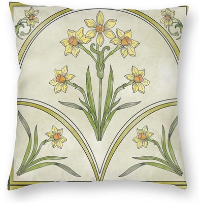 Narcissen Art Nouveau Vierkante Kussensloop Polyester Linnen Fluweel Creatieve Rits Decoratieve Sierkussenhoes Bank Stoelhoes 18 Peach skin 30*30(CM)-1Pcs