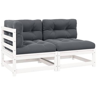 vidaXL - 2-delige - Loungeset - met - kussens - massief - grenenhout - wit