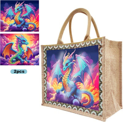 Tas met 2 paintings - HBD301 - Draakjes - diamond painting - compleet pakket - Diamond painting by Wietske