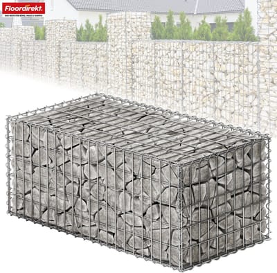 FLOORDIREKT Schanskorf Lenox - Verzinkt Stalen Mand - voor Decoratieve Privacyschermen & Tuinprojecten - 100 x 50 x 50 cm - Zilver