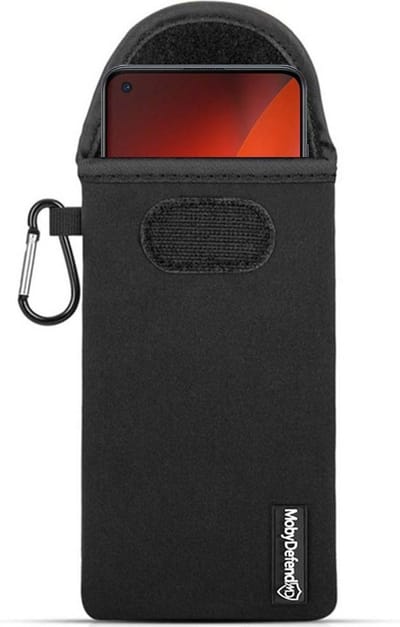 MobyDefend Hoesje - Geschikt voor OnePlus Nord 2 - Neopreen Pouch Met Karabijnhaak - Insteek - Riemlus - Zwart