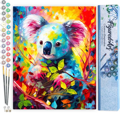 Figured'Art Schilderen op Nummer Volwassenen canvas Kleurrijke Abstracte Koala- Handwerk acrylverf Kit DIY Compleet - 40x50cm zonder frame