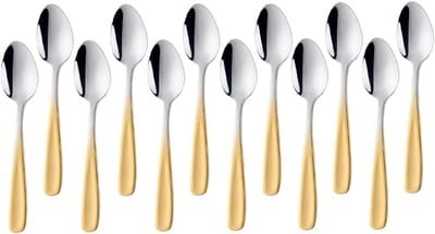 Theelepel 12 stuks roestvrijstalen koffielepels 13,5 cm kleine lepel espressolpel dessertlepel mini theelepels metalen mokkalpel (kleurverloop goud)