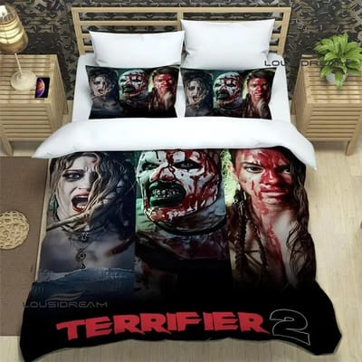 Terrifier horror bedrukte Beddengoedsets voortreffelijke bedbenodigdheden set dekbedovertrek beddekbedset beddengoedset luxe verjaardagscadeau 70x133cm 2pcs