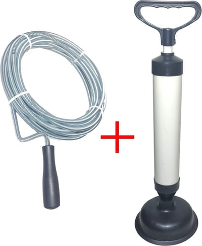 10M 8mm Rioolveer Ontstoppingsveer + Plopper Ontstopper zuignap pomp drukpomp toilet badkuip douche gootsteen