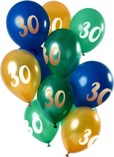 Folat - Ballonnen 30 Jaar Groen-Goud-Blauw 30 cm - 12 stuks