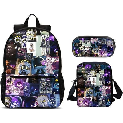 Murder Drones 3-delige Set Rugzak 47cm/18.5inch Rugzak met Grote Capaciteit Schoudertas Etui Boekentassen voor Jongens Meisje Beste Cadeau