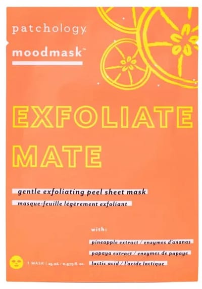 Patchology Moodmask™ Exfoliate Mate Mask - Exfoliating Sheet Mask – 1x Gezichtsmasker – Voor Een Gladde, Stralende & Frisse Huid – Gentle Enzyme & AHA Peel – Vegan - Tegen Een Doffe Huid