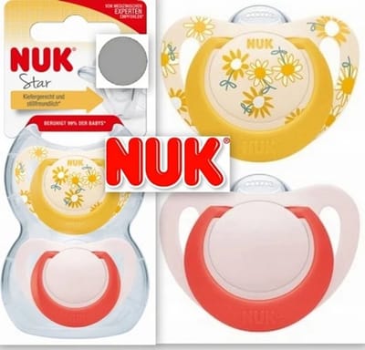 NUK Star Siliconen Fopspeen 6–18 Maanden – Geel/roze – Orthodontisch – BPA-vrij – 2 Stuks