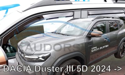 Zijwindschermen passend nieuwste model Dacia Duster type3: set tbv de 5-deurs bouwjaar VANAF 2024 set a 4 donkere schermen visors tbv voor + achterramen