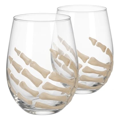 Dailygoods- Drinkglas Set van 2 - Skelethand Design - Halloween Decoratie - Griezelige Glazen - 3D Effect - Capaciteit 500 ml - Wijnglas